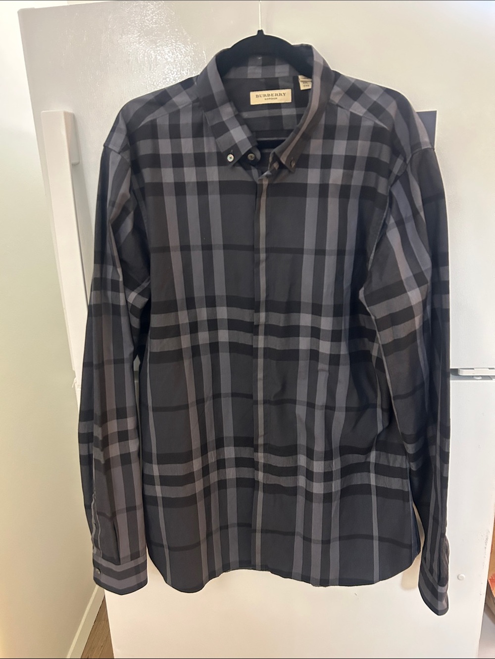 Burberry Men’s Black & Gray Plaid Button-Down Shirt Jacket Size XXl